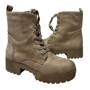 Chinese Laundry Size 8 Beige Tan Faux Suede Lace-Up Fall Moto Military Bootie